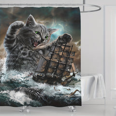 Cat Siren Sailboat Shower Curtain - Fun Bathroom Decor