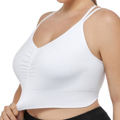 Sports Bra Solid Ruched Strappy Crisscross Back Seamless Fitness Bra
