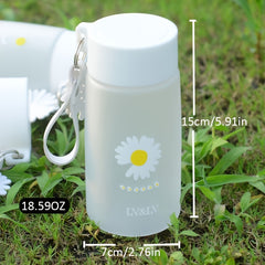 Daisy Water Bottle Plastic Flowers Pattern Indoor Outdoor Water Cup 500ml