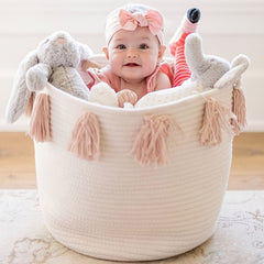 Handcrafted Tassel Cotton Rope Toy Storage Basket for Kids
