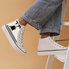 Cat & Plaid Pattern Canvas High Tops Lightweight Lace Up Flats
