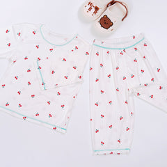 Girls 2pcs Cherry Print Pajamas Set Comfortable Casual Kids Clothes