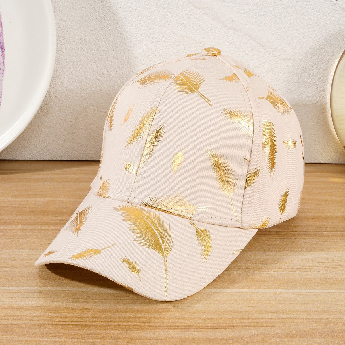 Casual Baseball Cap Bronzing Feather Pattern Outdoor Travel Visor Adjustable