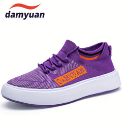 Women's Letter Print Sneakers Breathable Knit Lace Up Outdoor Shoes Lightweight