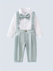 Baby Gentleman Suit 2pcs Long Sleeved Shirt and Overalls Pants