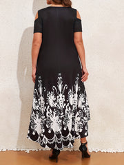 Women's Plus Floral Print Cold Shoulder Round Neck Dress