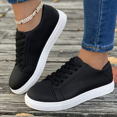 Faux Leather Flat Skate Shoes Lace Up Sneakers