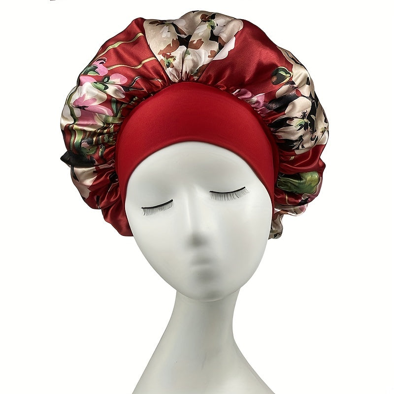 Flower Print Satin Bonnet Soft Elastic Hair Bonnet for Women