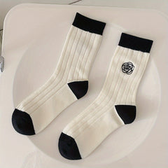 4 Pairs Floral Pattern Comfy Mid Tube Women's Socks