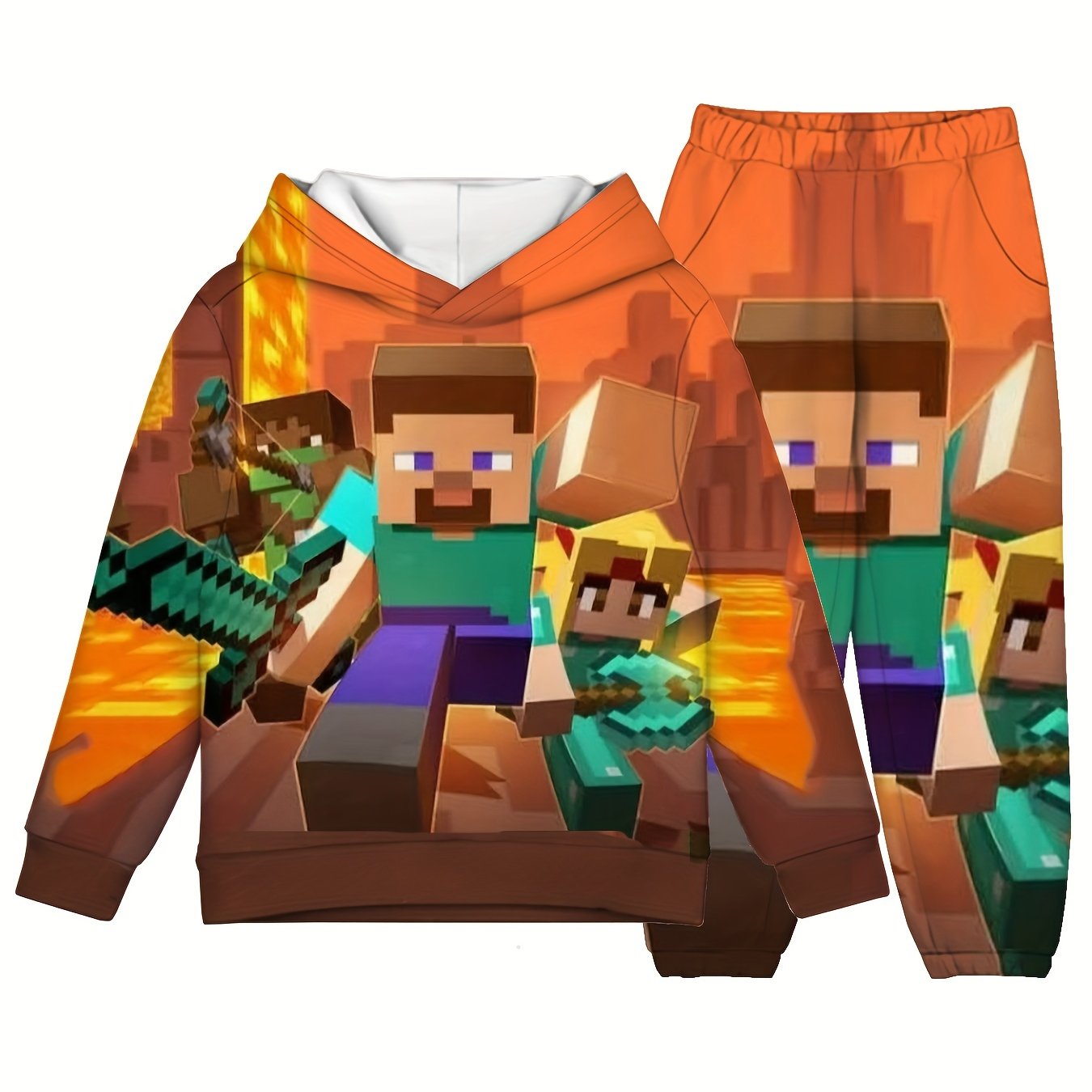 Boy's Building Block Man Hoodie & Sweatpants Set
