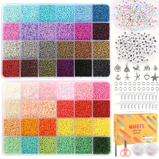 2mm Glass Seed Beads Set with 440 Letter Beads, 100 Smiling Face Beads & 100 Evi