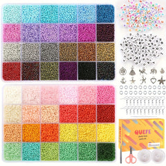 2mm Glass Seed Beads Set with 440 Letter Beads, 100 Smiling Face Beads & 100 Evi