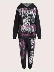 Floral & Dice Print Hoodie & Joggers Set