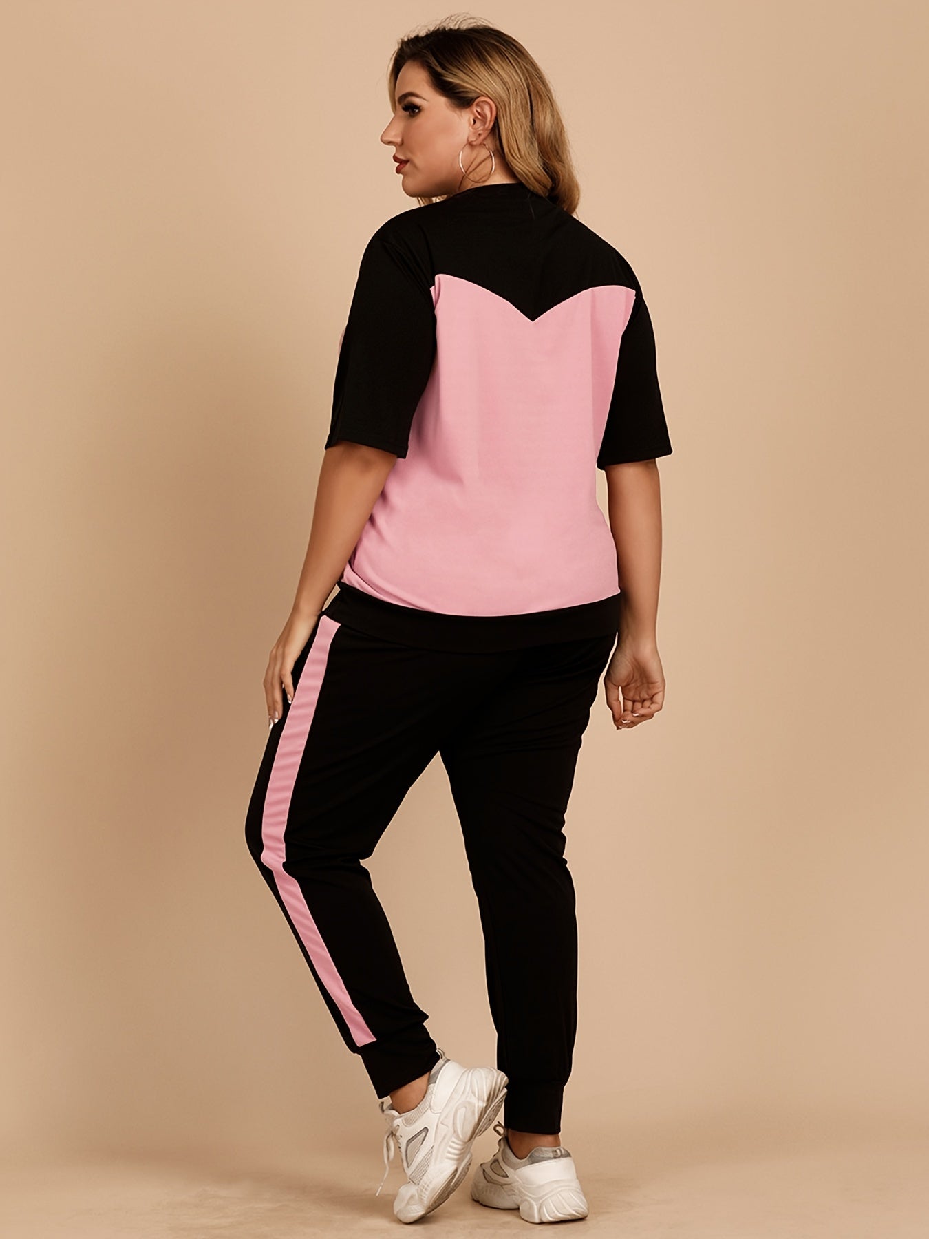 Colorblock Tee & Pants Set Women's Medium Stretch