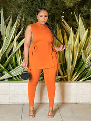 Casual Two piece Set Side Split Top & High Waist Pants