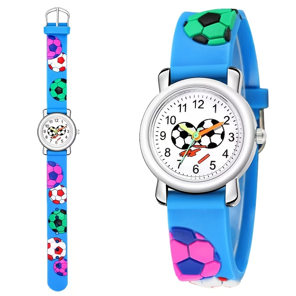 Boys Football Cartoon Print Watch with Silicone Strap