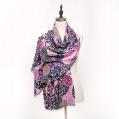 Geometric Retro Printed Shawl Wrap Fringed Warm Shawl Cape For Women