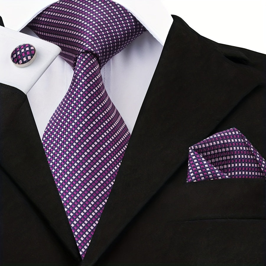 Men's Striped Necktie Set with Handkerchief Clip