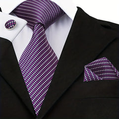 Men's Striped Necktie Set with Handkerchief Clip