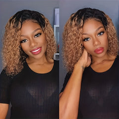 Short Curly Bob Human Hair Wig Honey Blonde 4x4 Lace Closure Wig