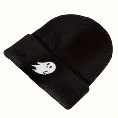 Halloween Ghost Embroidery Winter Knitted Hat Warm Beanies