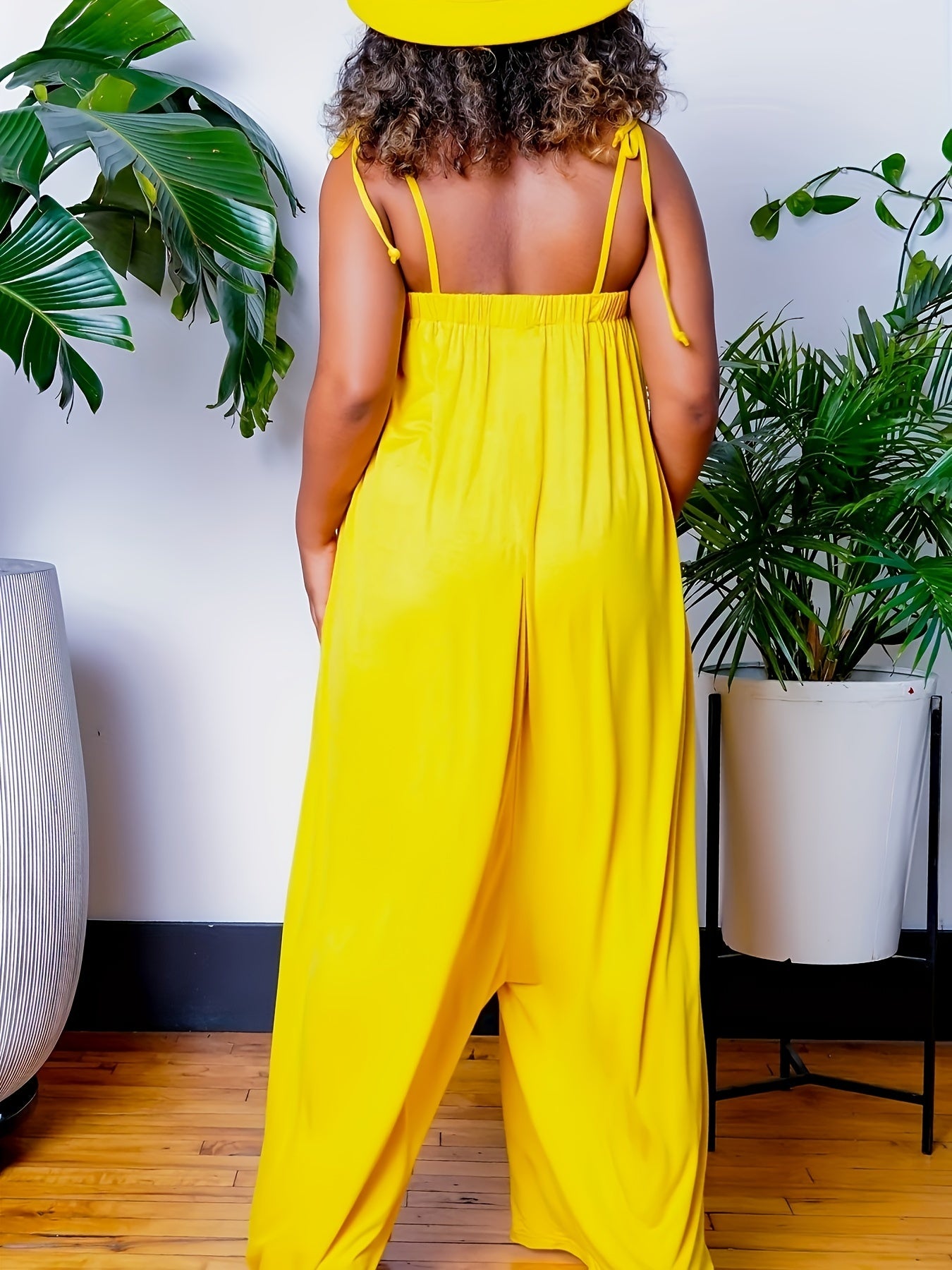 Solid Tie Shoulder Wide Leg Jumpsuit