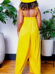 Solid Tie Shoulder Wide Leg Jumpsuit