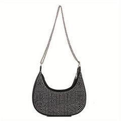 Rhinestone Crossbody Bag Chain Hobo Bag Women's Crescent Shoulder Purse