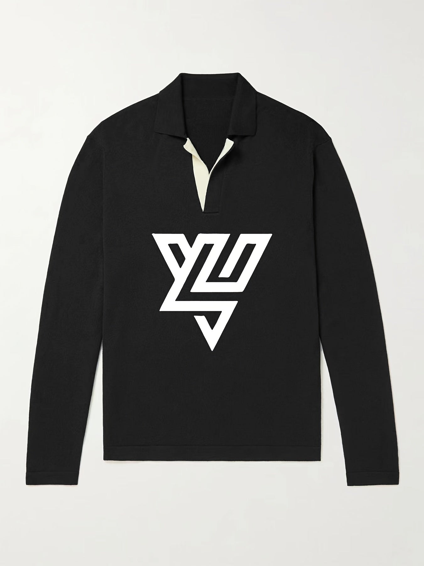 Geometric Pattern Knit Polo Shirt Men's Casual Lapel Stretch V Neck Pullo