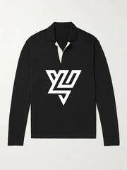 Geometric Pattern Knit Polo Shirt Men's Casual Lapel Stretch V Neck Pullo