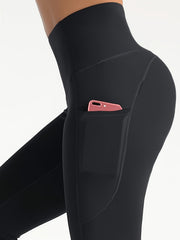 High Waist Yoga Pants With Pocket Solid Running Workout Athletic Leggings