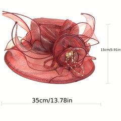 Mesh Flower Decor Derby Hat Organza Sun Hat Church Hat For Wedding Bridal