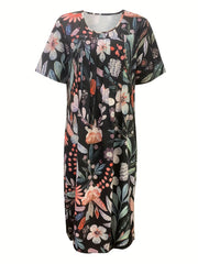 Floral Print Ruched Dress with Pockets