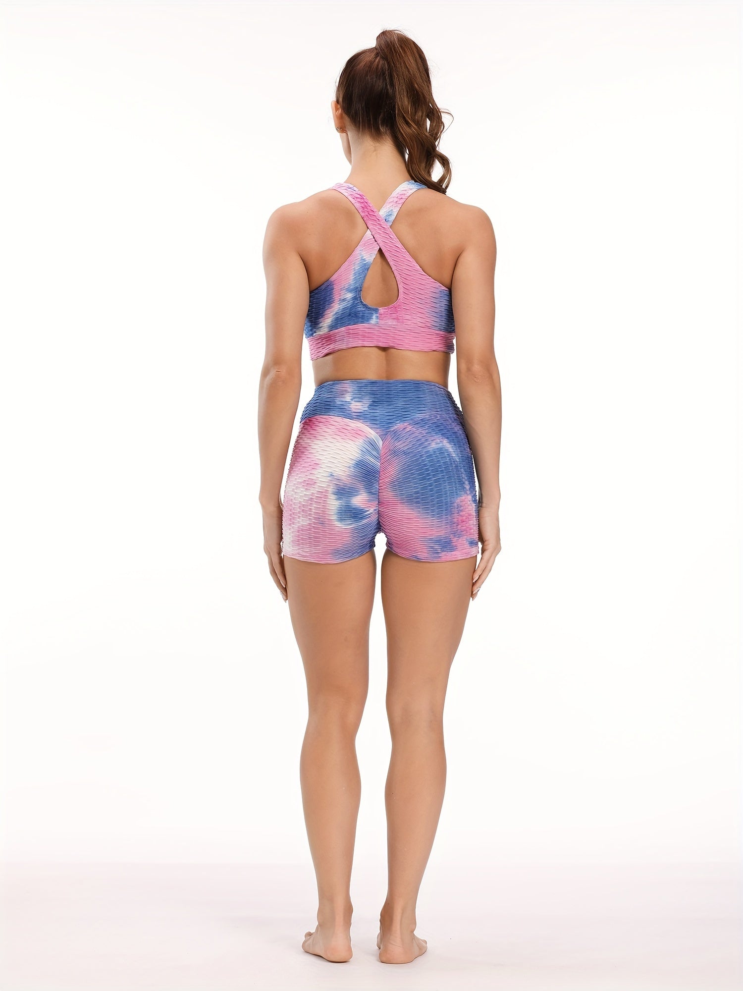 Tie Dye Jacquard Yoga Shorts Seersucker Fabric Stretchy Sports Shorts