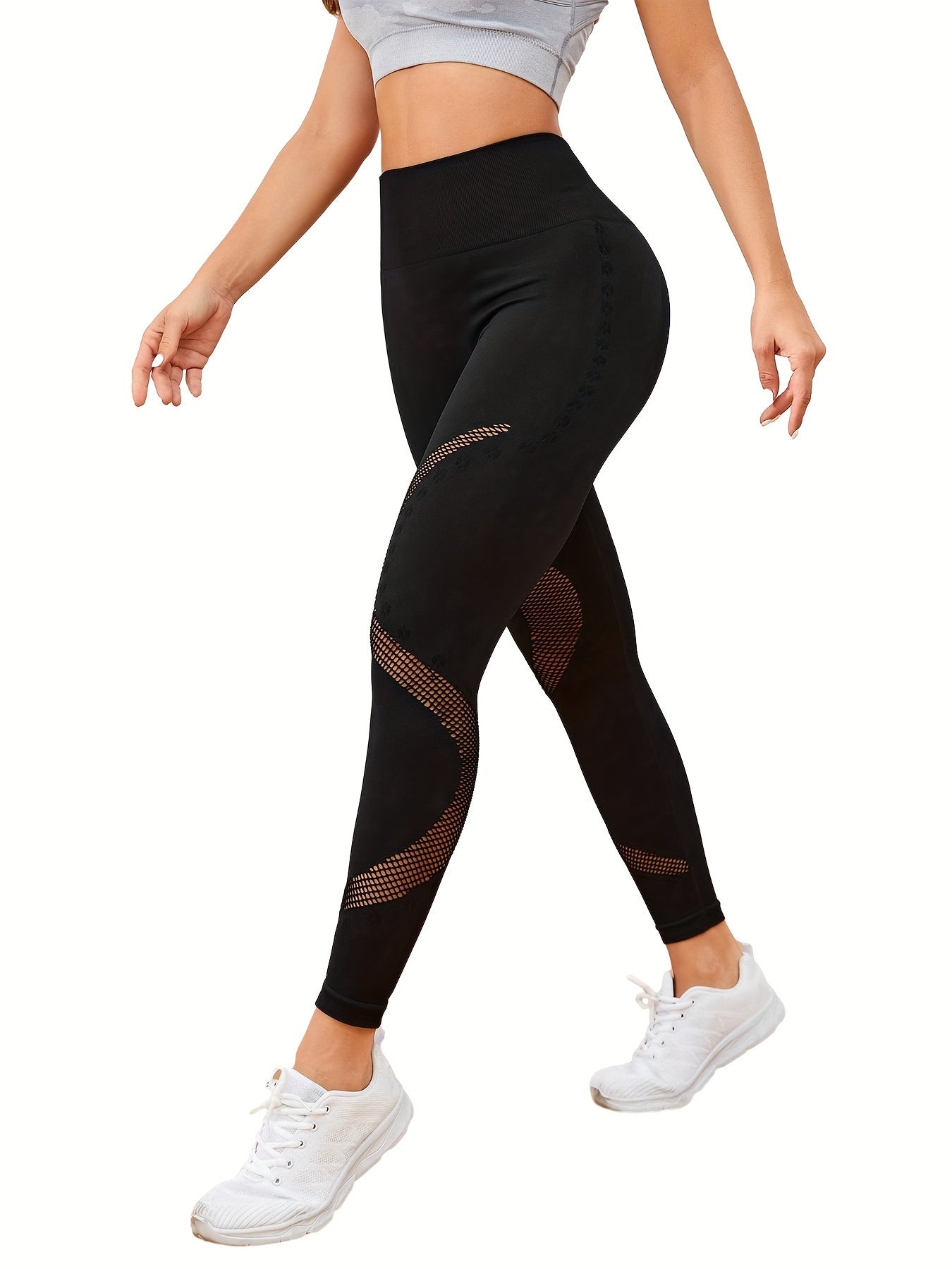 Mesh High Waist Tummy Control Fitness Pants Hip Lifting Sports Leggings