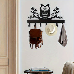 Owl Key Hanger with 7 Hooks - Decorative Metal Keychain Organizer