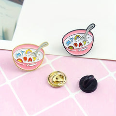 Cartoon Milk Bowl Brooch for Kids - Cute Food Pin for Clothes