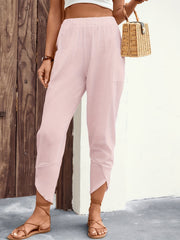 Minimalist Elastic Waist Carrot Pants Solid Color Casual Women's Clothing