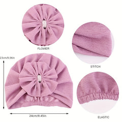 Rhinestone Bow Decor Turban Cap Solid Pleated Hijab Head Wrap