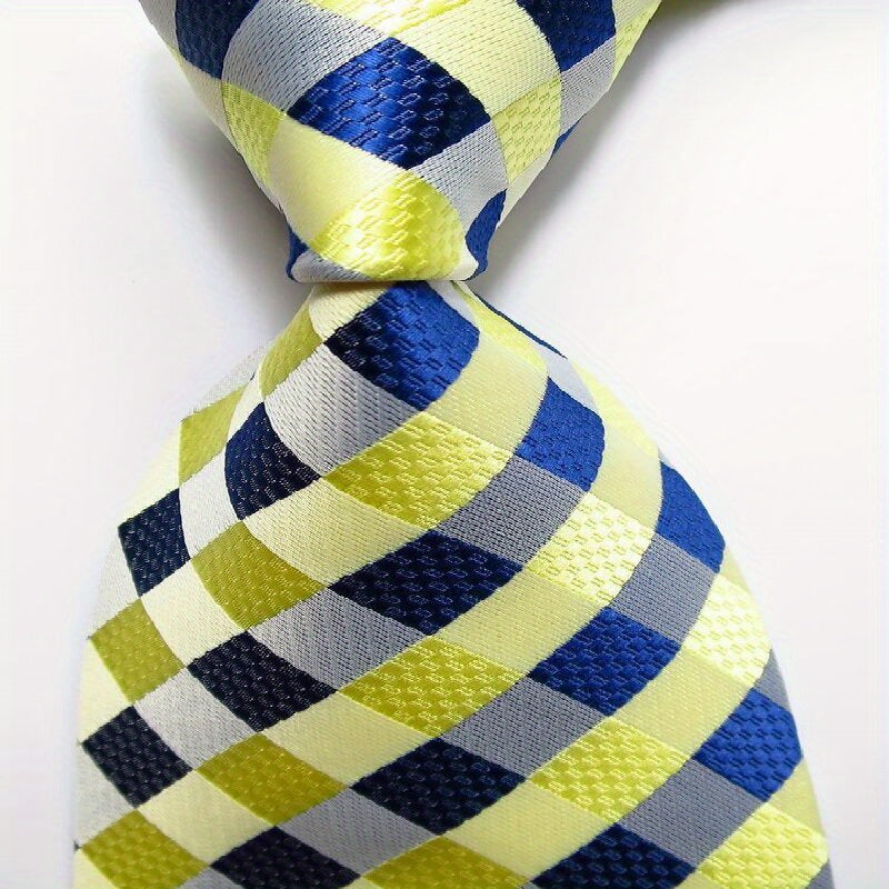 Plaid Tie Men's Jacquard Woven Necktie Set Pink Yellow
