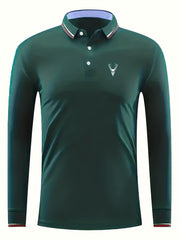 Symbol Print Men's Casual Button Up Long Sleeve Polo Shirt