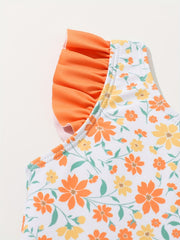 Baby Girls Floral Ruffle One piece Swimsuit With Headband