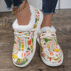 Christmas Style Snow Boots Elk Santa Snowman Winter Warm Flat Shoes