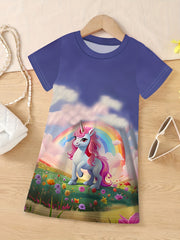 Unicorn Dreamland Short Sleeve Dress for Girls