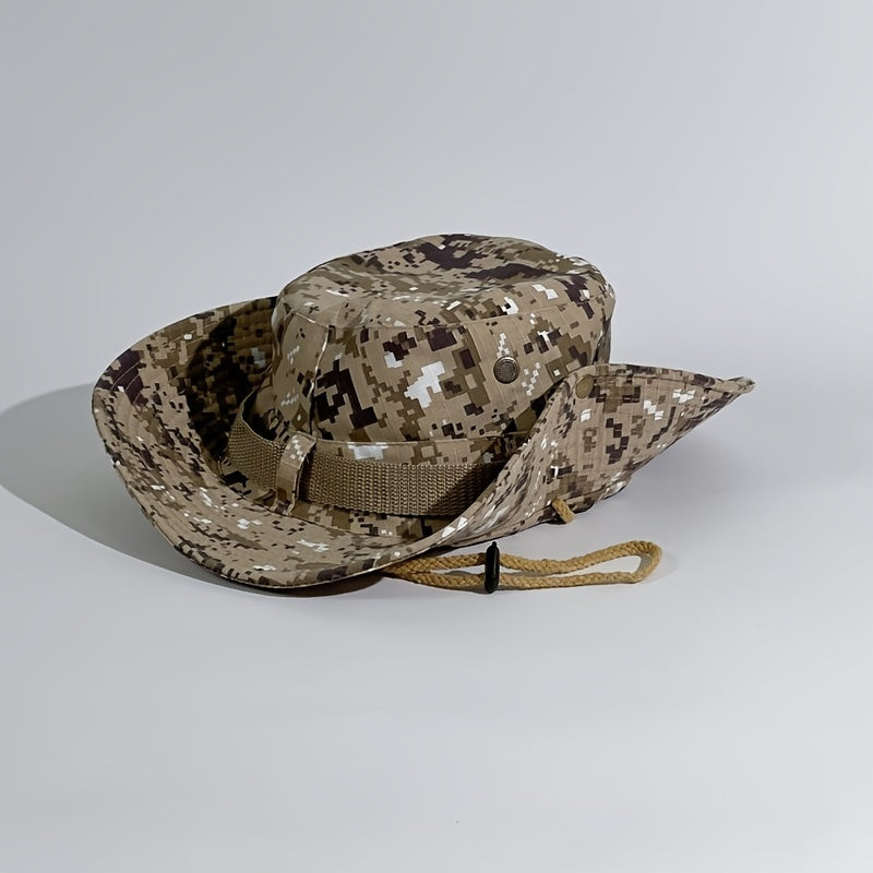 Monochrome Camouflage Fishing Hat Sun Protection Hat with Adjustable Rope