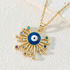 Colorful Rhinestone Eyes Pendant Necklace with Sun Heart Butterfly Starry Sky