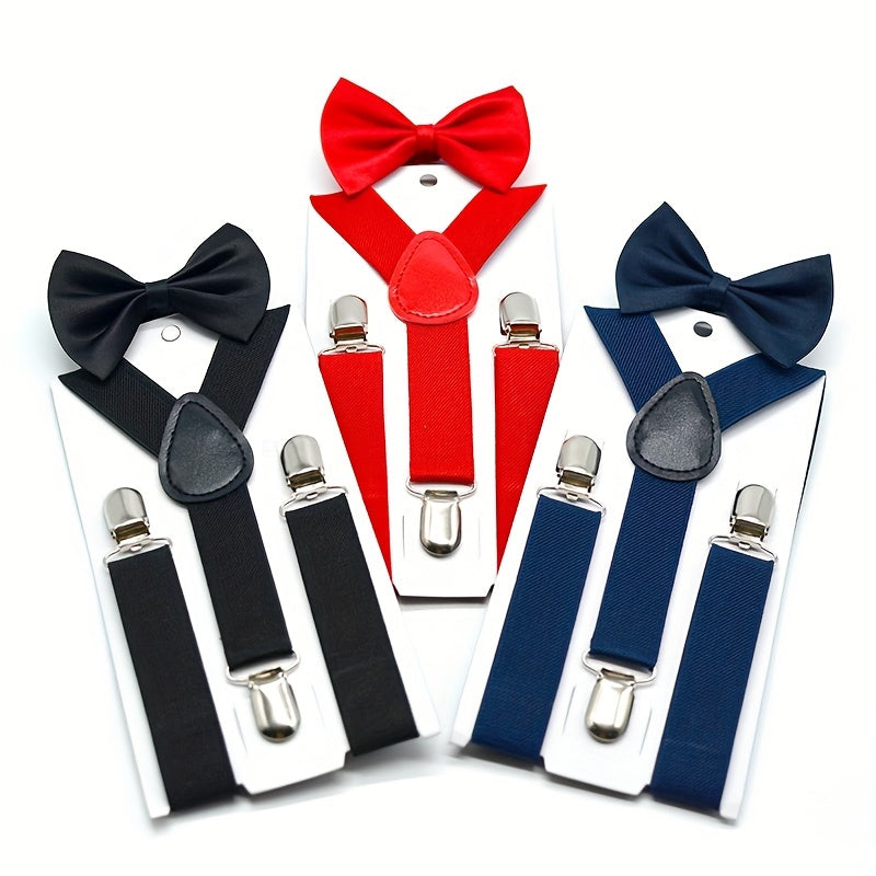 Solid Y Back Suspenders Pants & Bow Tie Set for Kids