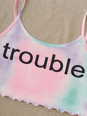 Tie Dye Print Pajamas Set Soft Cami Top & Elastic Waistband Shorts
