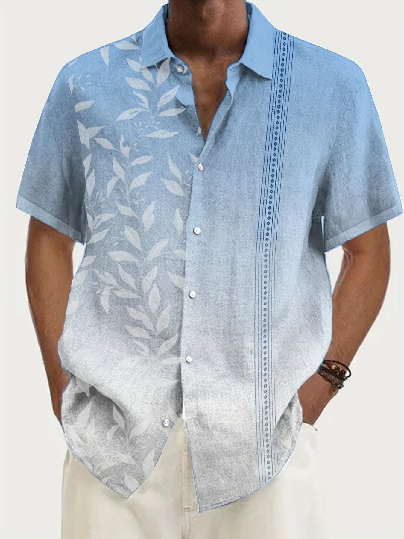 Leaf Print Men's Hawaiian Shirt for Summer Vacation Resort