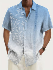 Leaf Print Men's Hawaiian Shirt for Summer Vacation Resort